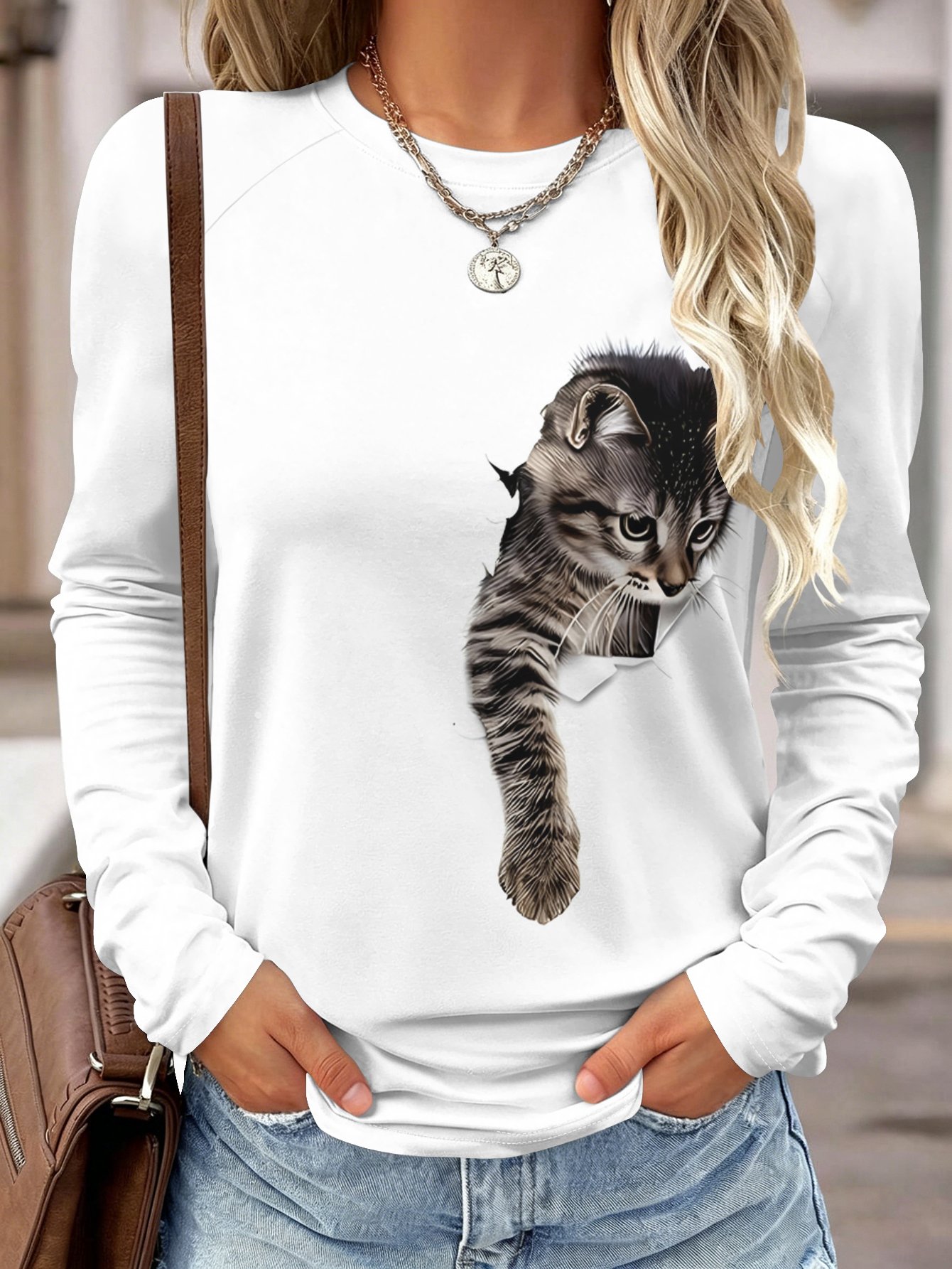 Women Long Sleeve Shirt Pocket - Wallpaper recension och pris