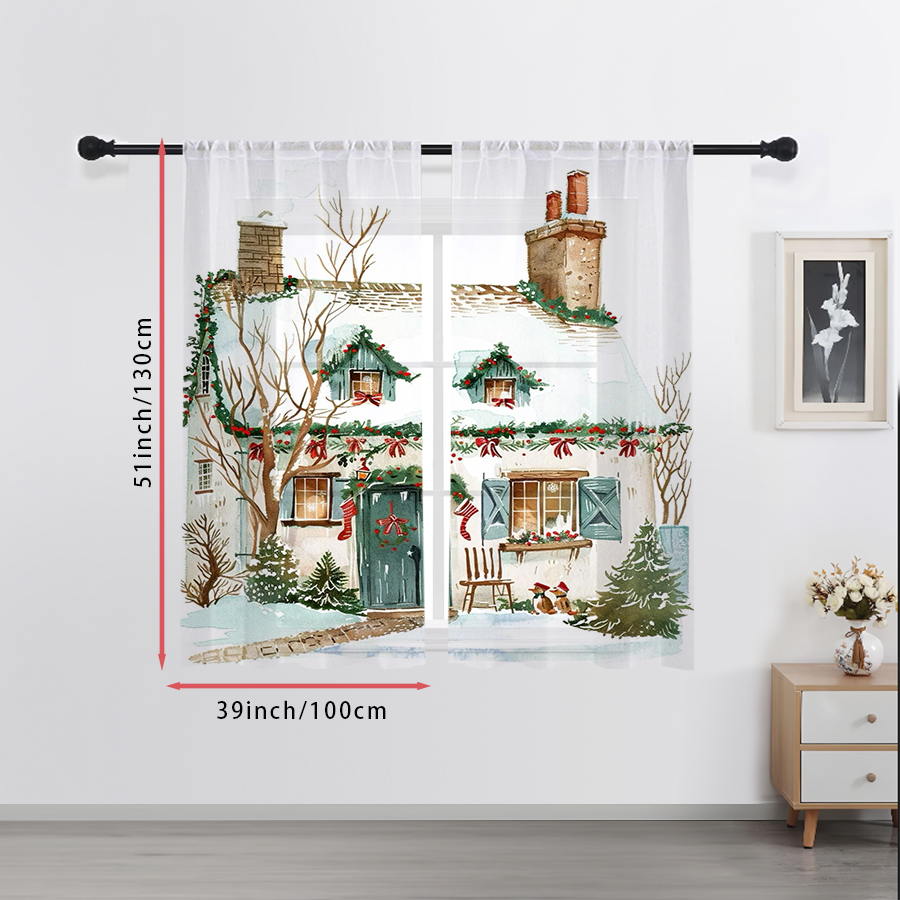 2PCS Christmas Winter Sheer Cu - Curtain Rods recension och pris