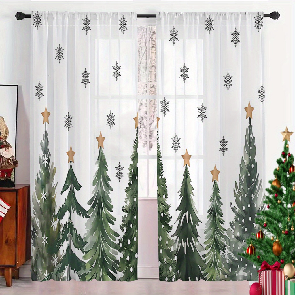 2PCS Christmas Winter Sheer Cu - Curtain Rods recension och pris