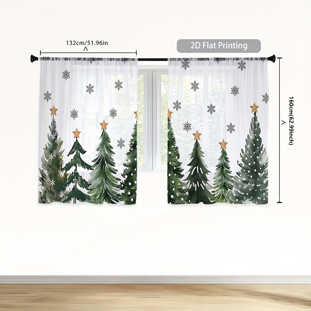 2PCS Christmas Winter Sheer Cu - Curtain Rods recension och pris
