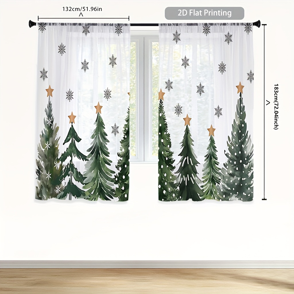 2PCS Christmas Winter Sheer Cu - Curtain Rods recension och pris