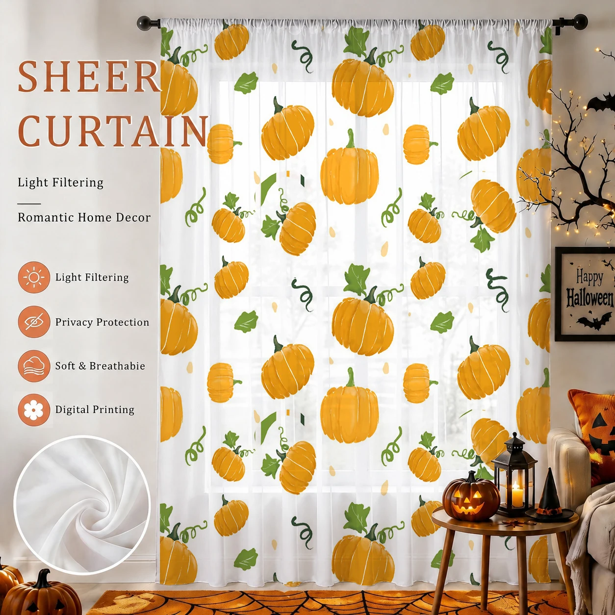 Halloween Sheer Curtain Rod Po - Curtain Rods recension och pris